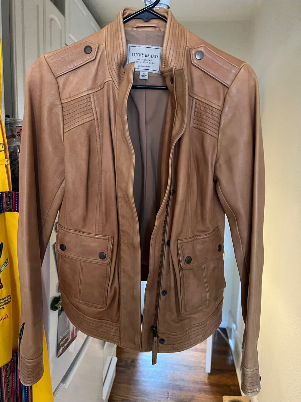 Lucky Brand Tan Leather Bomber Jacket